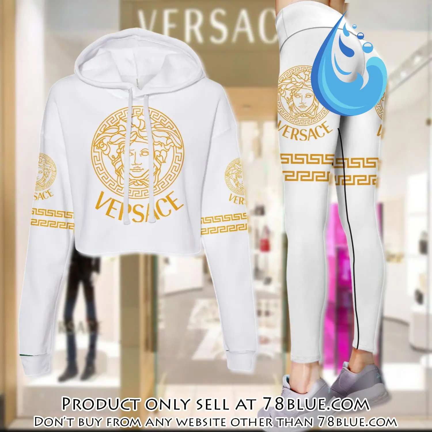 Versace golden medusa white luxury brand clothes leggings and crop top set for women 78b0520138